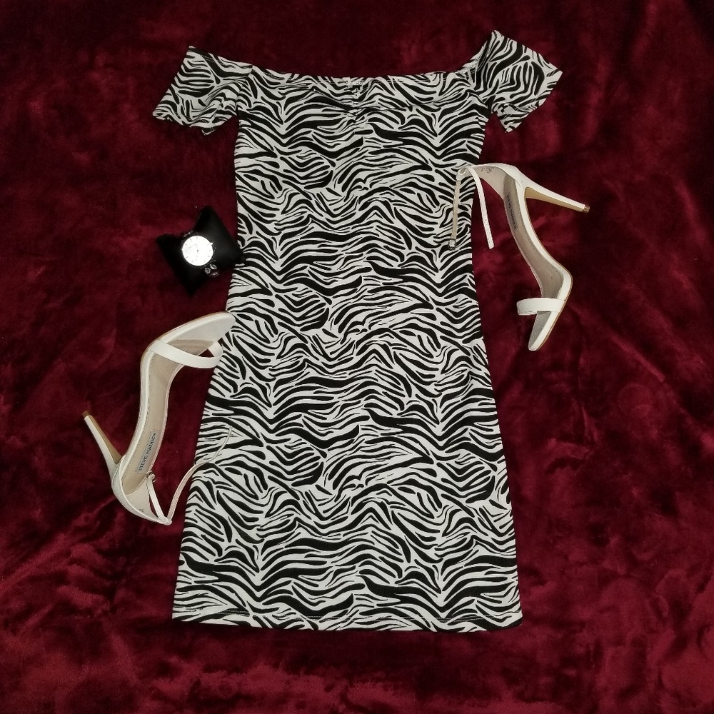 NEW Off the Shoulder Zebra Print Dress